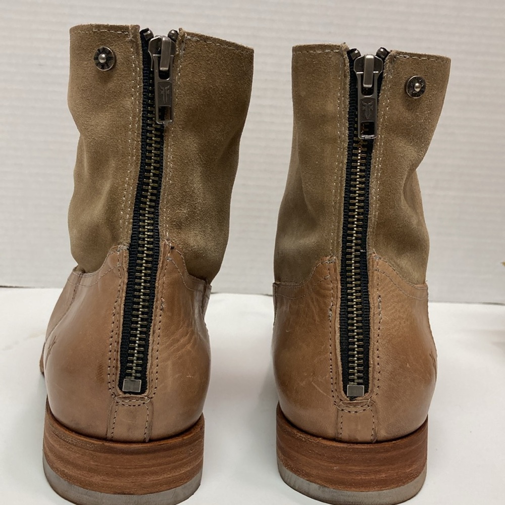 FRYE JAMIE TAN LEATHER SUEDE ANKLE BOOTIES - Picture 6 of 12